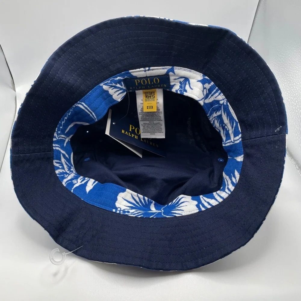 NEW Polo Ralph Lauren‎ Floral Terry Bucket Hat Size L/XL Cotton Blue White Pony